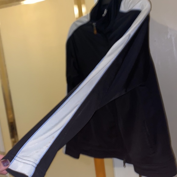 Puma track jacket, black with white stripes & light blue piping, L in EUC. - Picture 4 of 6